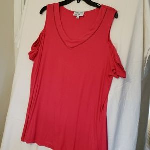Dark pink cold shoulder top